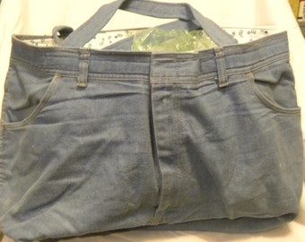 Tote Bag - Dean's Jeans. re-cycled blue jeans, washable, re-usable, pocket, lined, cotton, pockets, large, super sized,