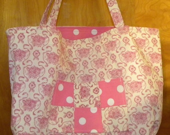 Tote Bag - Reversible - washable, re-usable, pocket, lined, cotton, heavy duty