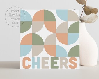 Cheers Digital Printable 5x7 Card | Simple Modern Download Greeting Card | Print at Home Modern Color Block Mod Congratulations Gift