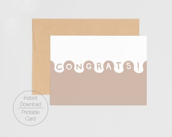 Congratulazioni! Biglietto di laurea stampabile digitale / Biglietto d'auguri scaricabile 5x7 scaricabile con lettere semplici e moderne / Stampa a casa Mod Design Gift