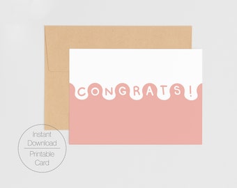 ¡Felicitaciones! Tarjeta imprimible digital de graduación / Tarjeta de felicitación 5x7 descargable con letras modernas simples / Imprimir en casa Mod Diseño Regalo
