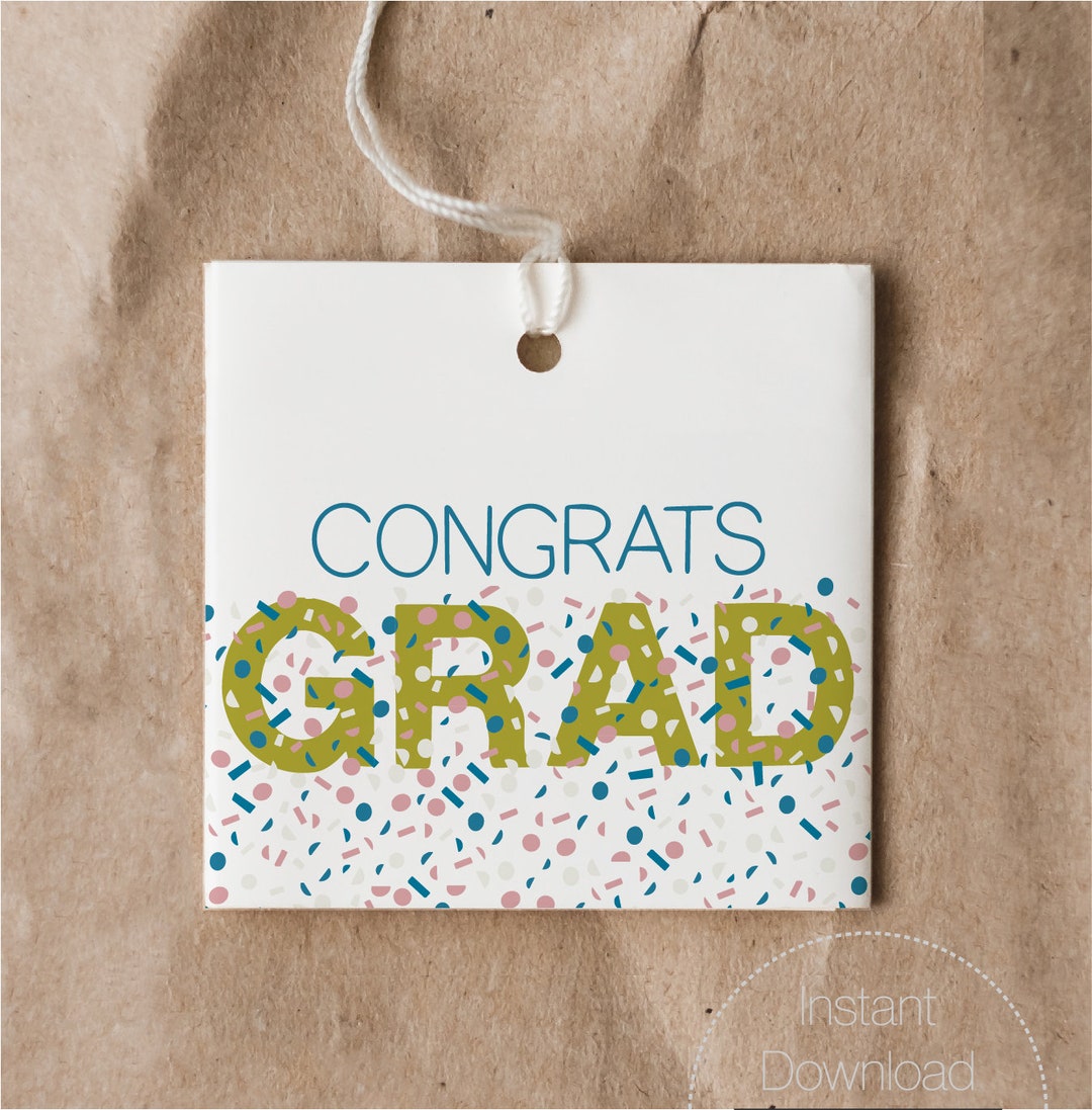 Congrats Grad Graduation Digital Printable Gift Tags Simple Modern ...