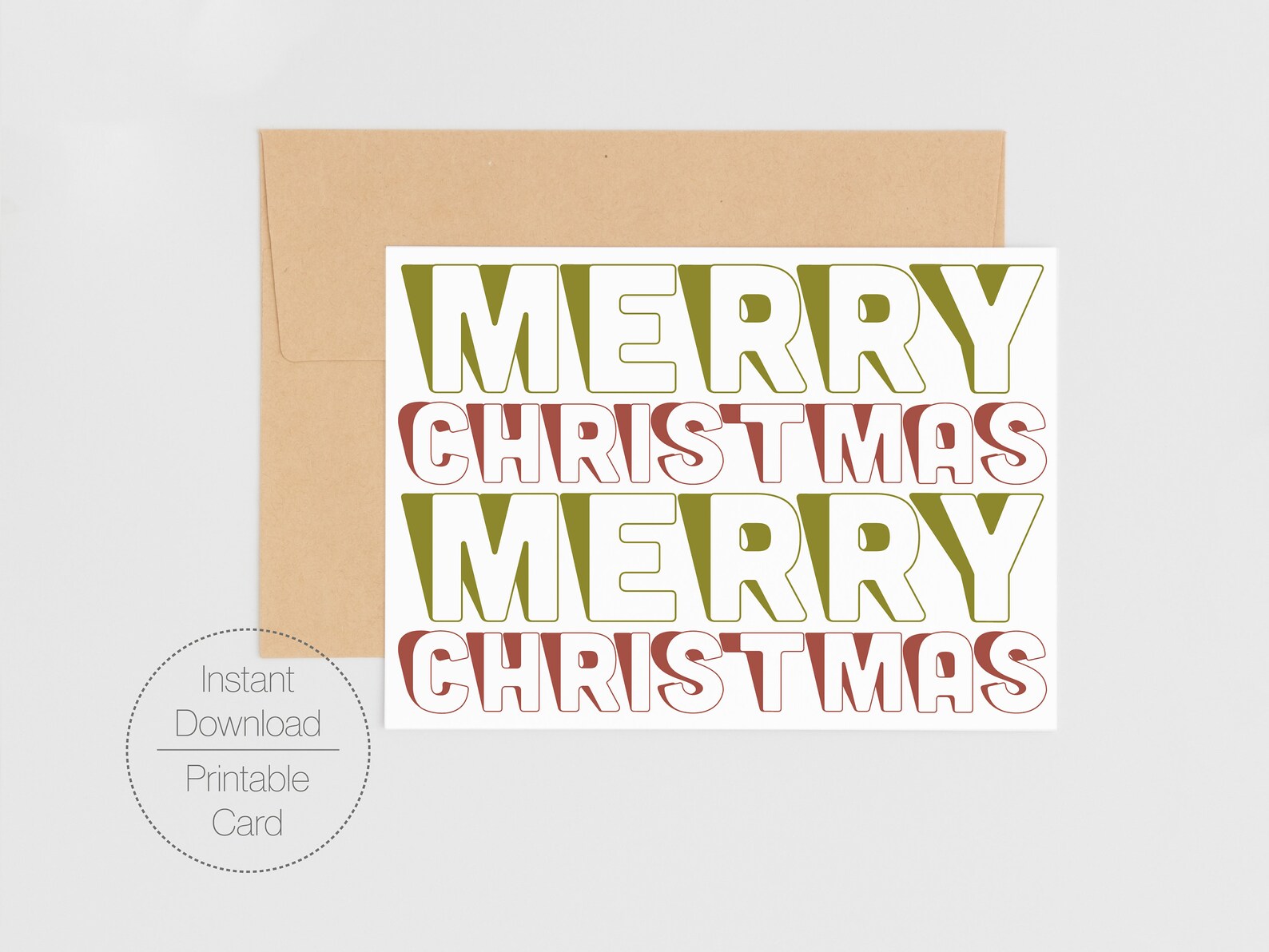 Merry Christmas Printable Downloadable Card Simple Modern Minimalist ...