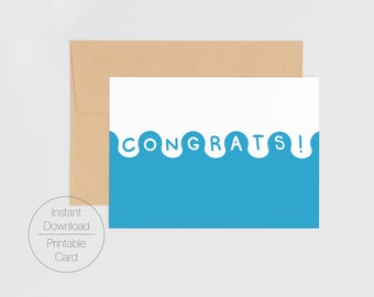 Congrats! Graduation Digital Printable Card | Simple Modern Hand Lettered Downloadable 5x7 Greeting Card | Print at Home Mod Design Gift