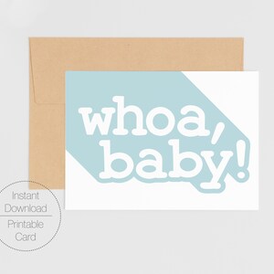 Cartão de anúncio de nascimento para chá de bebê para impressão | Cartão de felicitações minimalista para download digital simples | Cartão para imprimir em casa Whoa, Baby