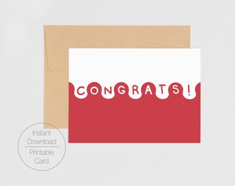 Congrats! Graduation Digital Printable Card | Simple Modern Hand Lettered Downloadable 5x7 Greeting Card | Print at Home Mod Design Gift