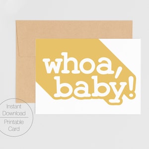 Cartão de anúncio de nascimento para chá de bebê para impressão | Cartão de felicitações minimalista para download digital simples | Cartão para imprimir em casa Whoa, Baby