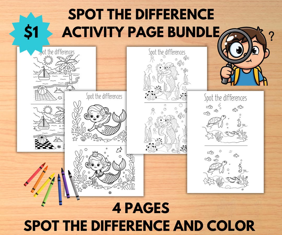 Spot the Difference Printable PDF Activity Page Bundle for Kids - Etsy