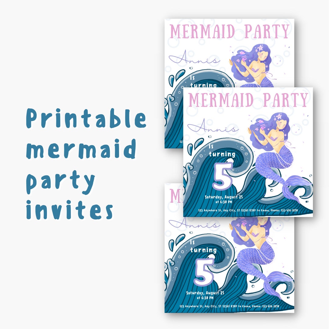 EJRUP – 20 Inviti Per Compleanno Bambina, Tema Sirena Con Squame Di Pesce, Cartoncino Doppia Faccia