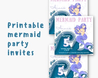 Editable Mermaid Birthday Party Invitations Editable Printable Party Invite Canva Design Digital File