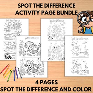 Spot The Difference Printable PDF Activity Page Bundle For Kids (INSTANT DOWNLOAD)