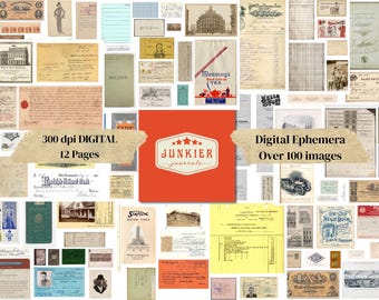 Huge Ephemera Digital over 100 images in 12 Pages for junk journaling, collaging, decoupage, and more.