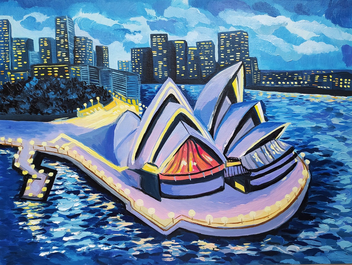 Sydney Opera House oil painting Night CitySydney canvas the Etsy