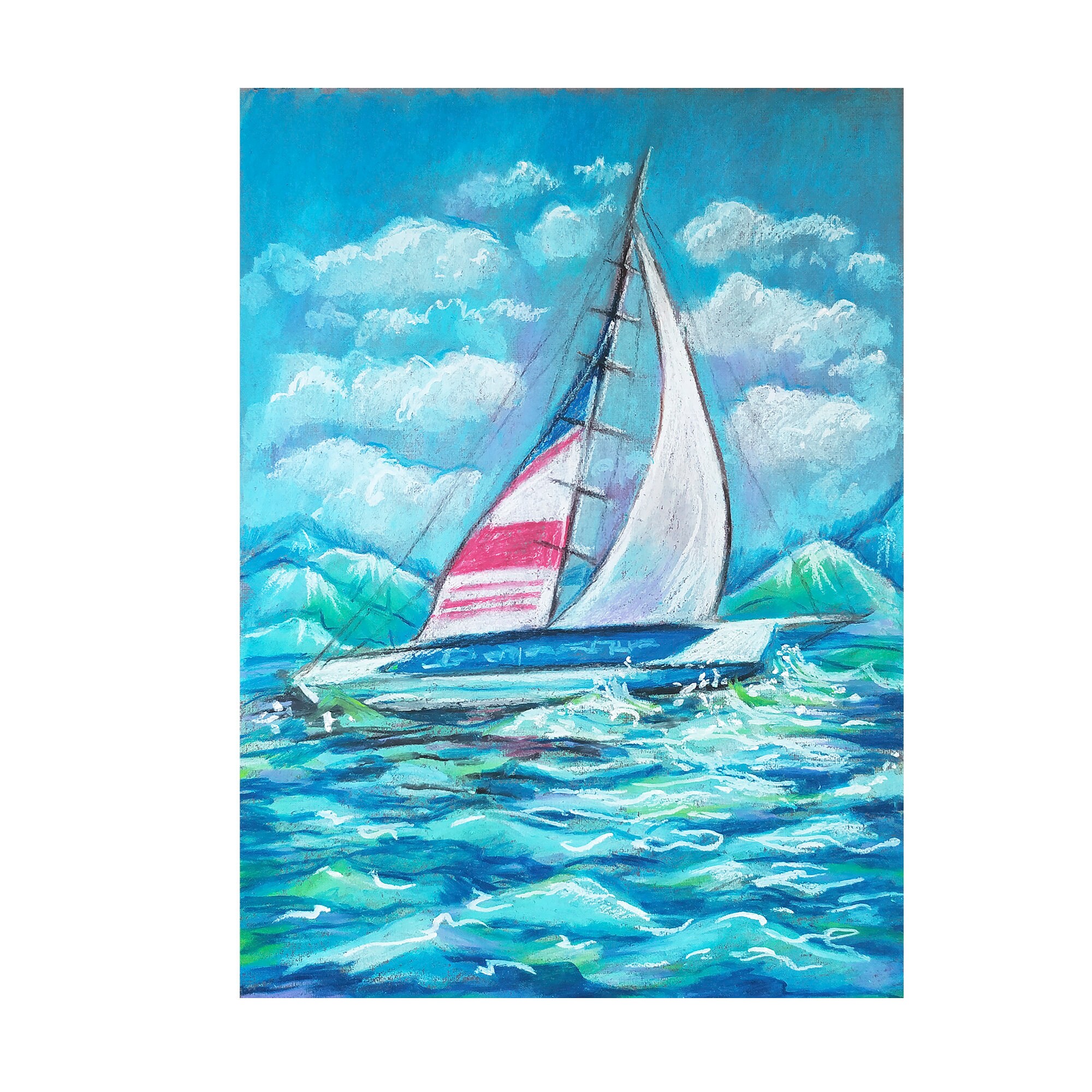 White sailboat at seaSeascape Oil pastel Original painting Etsy