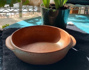 Micaceous Clay Bowl with Handles, perfect for serving and cooking