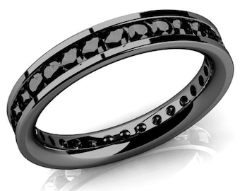 1 Carat Fancy Black Diamond Eternity Wedding Band Channel Ring High Polished 14k Black Gold