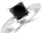 1.15 Carat Princess Fancy Black Diamond & Palladium Solid Polished Solitaire Engagement Ring