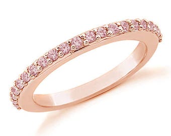 Natural Pink Diamond Wedding Ring 14k Rose Gold Unique Bridal Band
