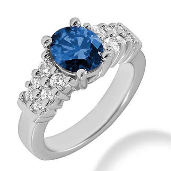 Diamond and Blue Sapphire Two Row Ring