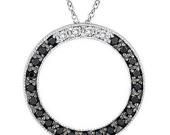 0.40ct Black & White Diamond Circle of Life Pendant Necklace 14k White Yellow Rose Pink Gold