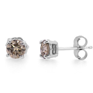 14K White Gold Light Cognac Brilliant Cut Diamond Basket Set