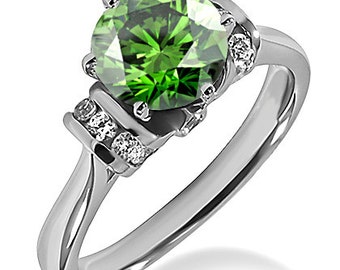 High Quality 2 Carat VS1 Round Fancy Green Diamond Engagement Ring 6 Prong High Polished 14k White Yellow Rose Pink Gold