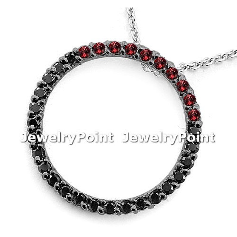 0.50ct Black Diamond & Red Ruby Circle of Life Pendant Necklace 14k White Gold image 1