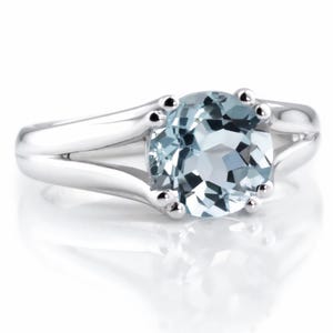 2 Carat Blue Aquamarine Solitaire Engagement Ring Split Band 14k White Yellow Rose Pink Gold image 1
