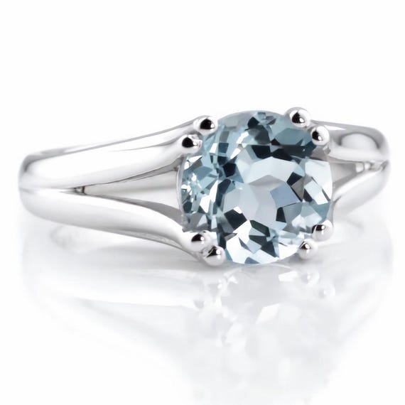 2 Carat Blue Aquamarine Solitaire Engagement Ring Split Band 14k White Yellow Rose Pink Gold