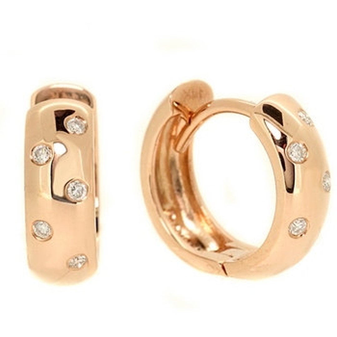 Fancy Shiny Diamond Huggie Hoop Earrings 14k White Yellow Rose Pink Gold - Etsy