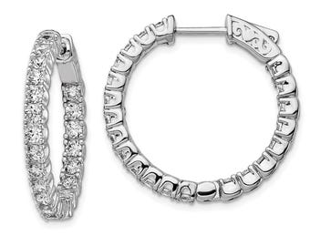 1.50ct Inside Out Diamond Hoop Earrings 14k White Gold Vintage Antique Style