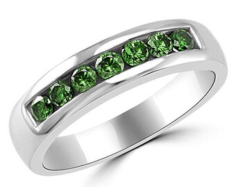 0.80ct Channel-Set Green Diamond Men's Wedding Ring Band 14k White Yellow Rose Pink Gold