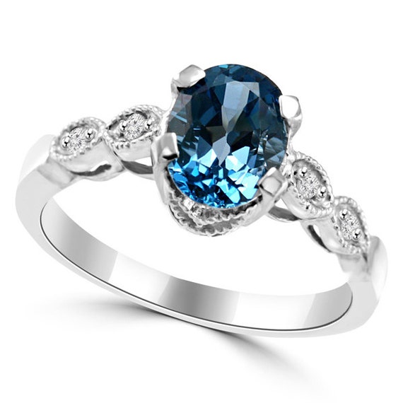 1.73ct Oval London Blue Topaz & Fine Diamond Engagement Ring | Etsy