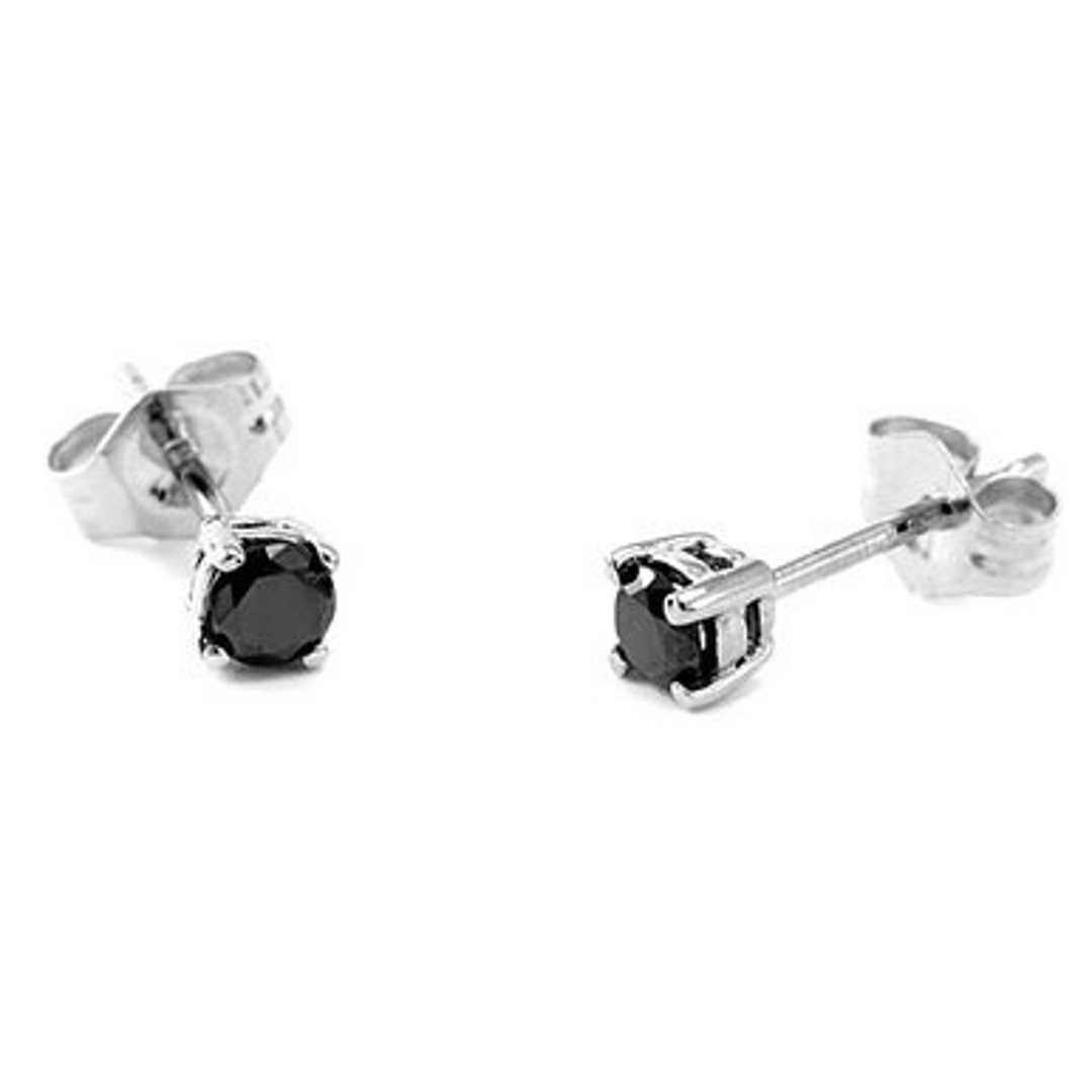 0.25ct Black Diamond Stud Earrings 14k White Gold (AE042) - Etsy