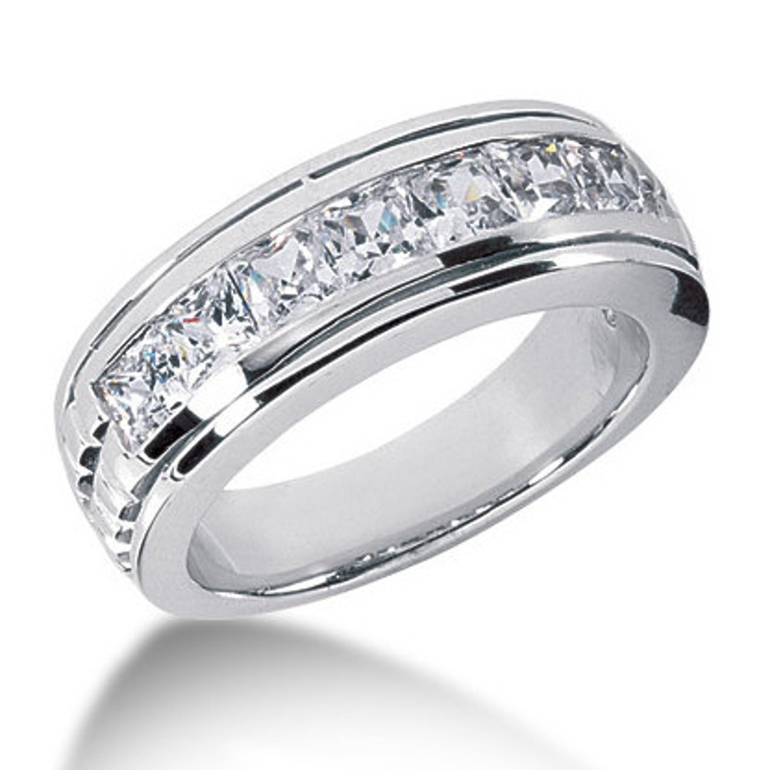 Massive 2.10ct Princess-cut Diamond Wedding Band Channel Set Ring ...