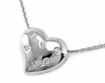 Fine Scattered Diamond Heart Pendant Necklace 14k White Gold