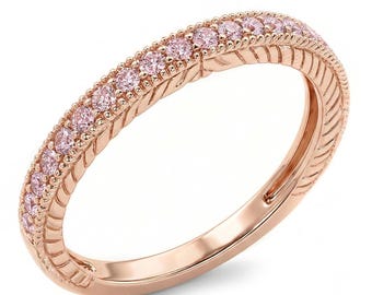 Natural Pink Diamond Vintage Style Wedding Ring 14k Rose Gold Band