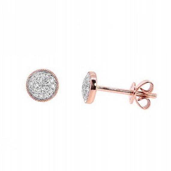 Round Pave Diamond Stud Earrings 14k Rose Gold CE464 | Etsy