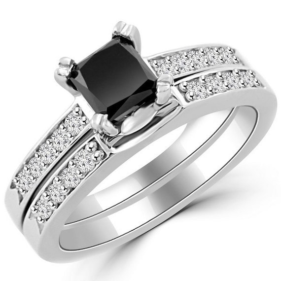 Carat Princess Cut Fancy Black Diamond Matching Engagement