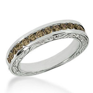 0.65ct Champagne Diamond Wedding Ring Channel Band Vintage Antique Style 14k White Gold (AW202)