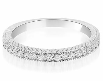0.20ct Diamond Wedding Band Ring 14k White Yellow Rose Gold Vintage Style