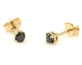 0.25ct Black Diamond Stud Earrings 14k Yellow Gold (AE043)