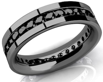2ct Fancy Black Diamond Channel Men's Wedding Band Ring 14k Black Gold