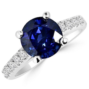 3.73ct Ceylon Blue Sapphire & Fine Diamond Engagement Ring 14k White Yellow Rose Pink Gold