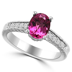 1.39ct Vintage Oval Pink Tourmaline & Diamond Engagement Ring Antique Style 14k White Yellow Rose Gold