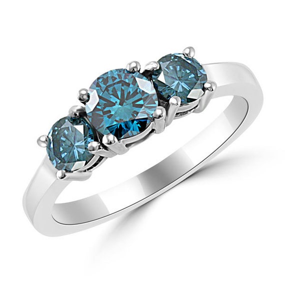 Carat Round Fancy Blue Diamond Engagement Ring Three Stone