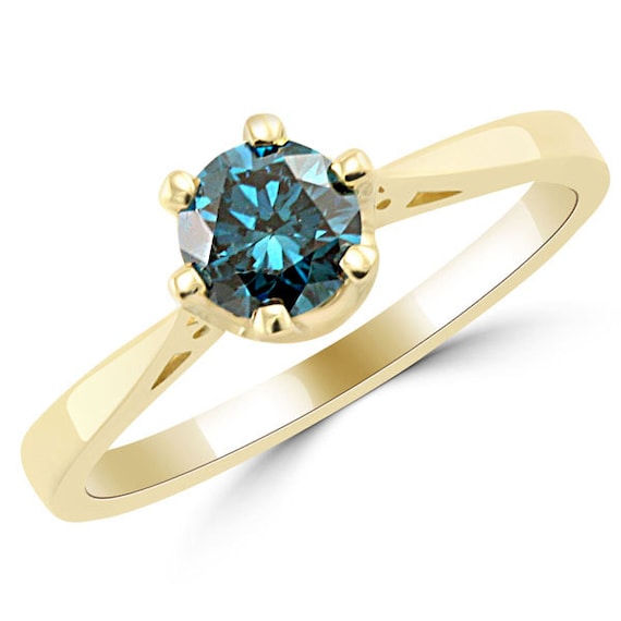 Blue diamond yellow gold on sale ring