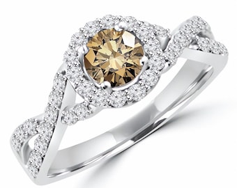 1 Carat Fancy Brown Diamond Halo Engagement Ring 14k White Yellow Rose Pink Gold