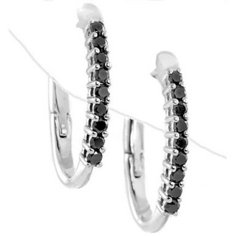 2/3ct Black Diamond Hoop Earrings 14k White Gold CE066 Etsy