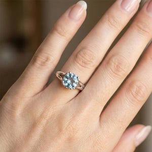 2 Carat Blue Aquamarine Solitaire Engagement Ring Split Band 14k White Yellow Rose Pink Gold image 3